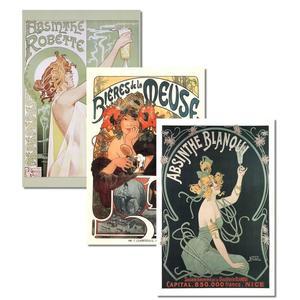 빈티지 앱신 광고 포스터 프렌치 벨 에포크 아트 누보 주류 프린트 3종 세트 16x24인치