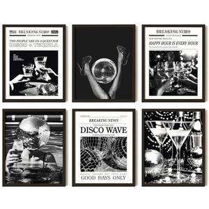 97 데코 빈티지 디스코 볼 포스터 - 블랙 화이트 월 아트, 70년대 데킬라 프린트, 트렌디한 신문 미학 사진, 레트로 바 카트 장식, 십대 소녀 기숙사 침실용 펑키 장식 (8X10 프레임 없음)