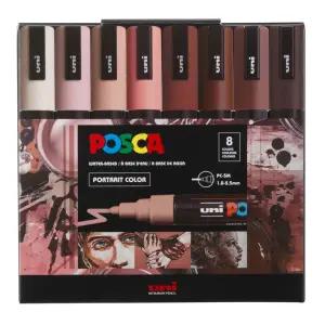유니 포스카 세트 PC-5M 포트레이트 컬러 8색 유성펜 수성 마카 디자인커 번짐없는 안번지는 직물 미카