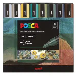 유니 포스카 세트 PC-5M 어스 컬러 8색 유성펜 수성 마카 디자인커 번짐없는 안번지는 직물 미카