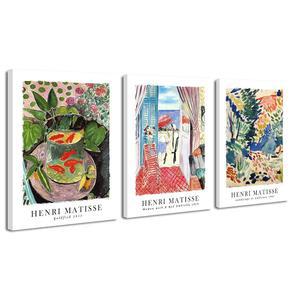 콜리오르 미술 전시회에서 빨간 우산 금붕어 풍경을 가진 여성 앙리 마티스 에스테틱 포스터 3종으로 구성된 위코 아트 캔버스 월 세트 마티스가 홈 데코레이션 포스터를 인쇄합니다