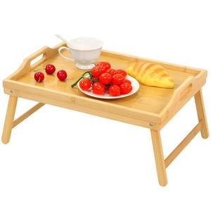 대나무 침대 트레이 테이블, 접이식 다리 및 손잡이, 아침 식사 트레이, 또는 소파용 노트북 책상, 식사, 작업, 독서, 피크닉용 제공