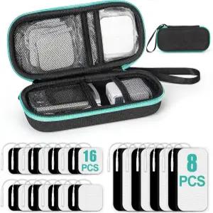 TENS 유닛 및 액세서리용 하드 여행 보관 케이스가 포함된 24팩 교체 패드 재사용 가능한 전극 패치