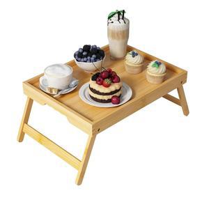 접이식 다리가 있는 유페홈 침대 트레이 테이블, 주방 서빙 트레이용 대나무 아침 식사, 소파, 노트북 책상 간식 트레이로 사용 (대나무, 중간)