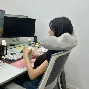 여행 휴대용 벨벳 에어 목베개 그레이 비행기목베개 기내용목베개