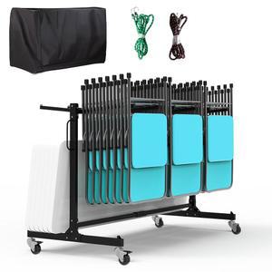 이스트렉슨 접이식 의자 랙, 회전 바퀴가 있는 튼튼한 카트, 12개 테이블 또는 42개 수용 가능한 600파운드 용량, 및 먼지 덮개 바인딩 로프 2개, 72u201DL x 33u201DW 42u201DH