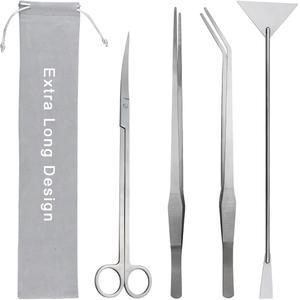 수족관 아쿠아스케이프 도구 키트, 긴 15인치 스테인리스 수생 식물 도구, 4 in 1 녹 방지 핀셋 가위 주걱 스크래퍼 세트 어항 청소 트리밍