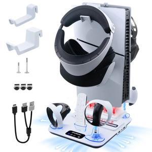 [호환품]PS5 및 슬림 콘솔 디스크 디지털 버전용 충전 도크 다기능 냉각 팬 VR2 컨트롤러