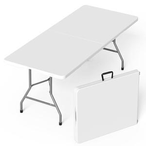 실내 실외용 VSOAEIL 접이식 테이블 6피트, 피크닉, 캠핑 및 파티용 휴대용 헤비 듀티 플라스틱 식탁, 흰색