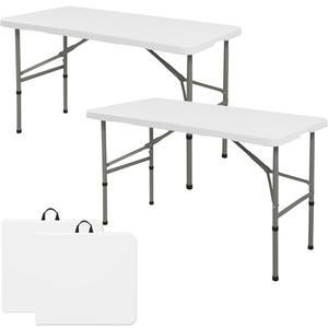 접이식 테이블 2종 세트 4피트 캠핑 휴대용 헤비 듀티 플라스틱 직사각형 야외 식탁 실내, 피크닉, 파티, 결혼식, 이벤트(화이트)를 위한 손잡이가 있는 철제 다리