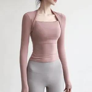 편안하고 쾌적한 착용감 스퀘어넥 디자인 긴팔 티셔츠상의운동복 필라테스 의크로스오버 요가 커버업 필라