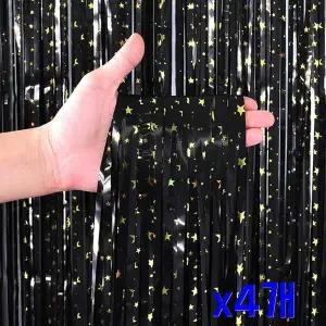 TBZ 파티장식 스타프린트블랙 은박수술커튼 x4개 파티세트