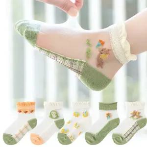 [디에스툴] 양말 그린래빗시스루 여름양말 5족 1세-12세 메쉬 아동양말 스타킹 (단품)