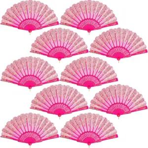QIRMIZI 10팩 접이식 휴대용 선풍기 실크 스페인 결혼식 파티 댄스에 완벽한 디핑크