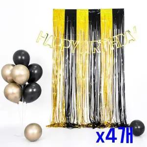 [셀러에이드]TBZ 홀로그램 골드블랙믹스 파티장식 은박수술커튼 x4개