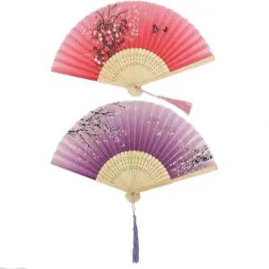 2피스 휴대용 선풍기 실크 접이식 빈티지 대나무 프레임 춤추는 코스프레 웨딩 파티 소품 장식용 중국 팬