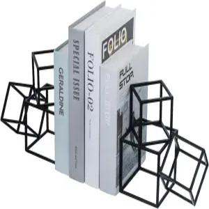 마이 기프트 모던 블랙 메탈 기하학적 책꽂이 장식용 스탠드 홈 라이브러리 책장 사무실 책상 1쌍 인도에서