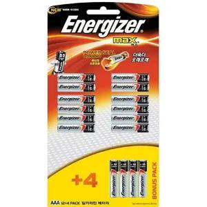 에너자이저 맥스 건전지 AAA 12plus4 LR03 알카라인일회용 1회용 다용도 알인 원형 일반