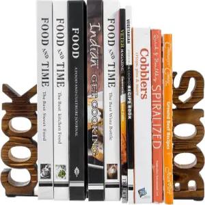 내 선물 소박한 불에 탄 나무 테이블탑 요리사 및 주방 조리대용 책꽂이 요리책 디스플레이 홀더 2개 세트