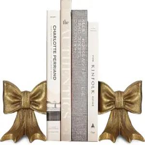 레메나 골드 보우 메탈 북엔드 2종 헤비 듀티 주철 책꽂이용 독특한 현대 장식용 홈 액센트 세트 엔드