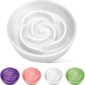 TRUVIC 세라믹 슬로우 피더 개 그릇 소형 품종 금식자를 위한 0.6컵 고양이 사료 접시 검은 턱 없음 작은