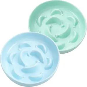 고양이 슬로우 피더 볼 세트 - 천천히 먹기 위한 세라믹 사료 접시 2개 건조 습식 더블 피딩 그릇 거품기