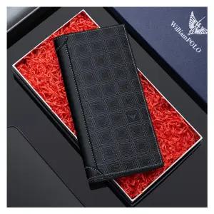 윌리엄폴로 신사용 심플 격자무늬 엠보싱 장지갑 PVC 로지갑 로남성 비즈니스