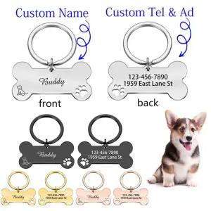 1개의 예쁜 강아지 이름표 맞춤 이름과 텍스트가 있는 개인 인식표 목걸이