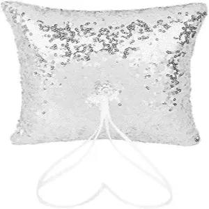 결혼식 파티 홈 데코레이션을 위한 코티야 웨딩 베어러 베개 세퀸 장식용 링 로맨틱 쿠션 - 실버