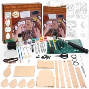 UHAPEER 88PCS 가죽 공예 키트 작업 도구 및 용품 스탬프 염색 조각 DIY 귀걸이 지갑 열쇠고리 손목밴드
