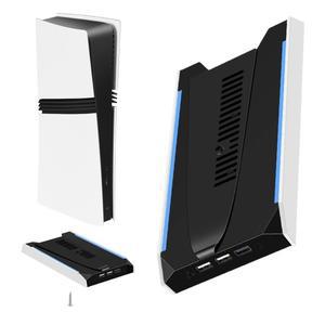 [호환품]PS 5 Slim/PS Pro RGB 게임 콘솔 베이스 브래킷 8 라이트 모드 수직 스테이션 베이스(3단 냉각 팬