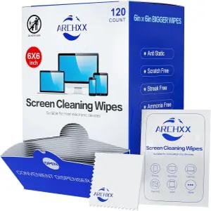 전자제품용 ARCXX 스크린 물티슈 120 카운트 6 x6 미리 적신 클리너 컴퓨터 노트북 태블릿 휴대폰 모니터