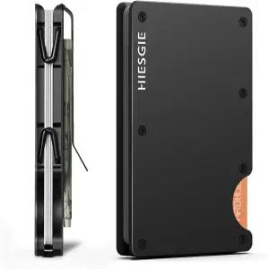 남성용 HIESGIE 지갑 탈착식 클립이 있는 미니멀리스트 카드 홀더 슬림 RFID 차단 알루미늄 컴팩트 프론트