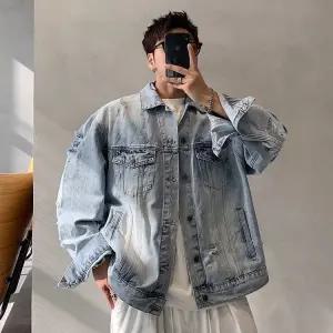 키체샵 데님 빈티지 남성용 자켓 칼라 청자켓 코트 봄가을 디스트로이드 HO3