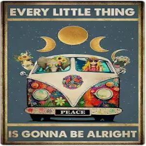 레트로 히피 장식 벽 아트 포스터 - 모든 작은 것은 괜찮을 거야 빈티지 메탈 사인 70년대 테마 룸과 멋진