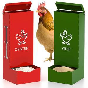 ULENDIS 2팩 그릿 모이통 튼튼한 금속 뚜껑이 껍질 중력 있는 자동 피더 피더 사육