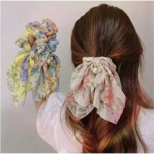 꽃무늬 진주 스카프 헤어슈슈