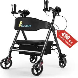 헤비 듀티 업라이트 워커 시니어용 롤레이터 접이식 스탠드 업 롤링 시트 조절 가능한 패딩 및 핸들