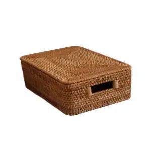 등나무 보관함 뚜껑 36x6x6cm 손잡이 핸드메이드 바구니 D형 수제