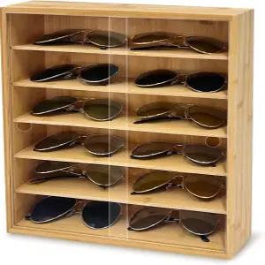 CODOHI 대나무 선글라스 디스플레이 케이스 벽걸이 정리함 대형 안경 홀더 보관함 섀도우 박스 선반 랙