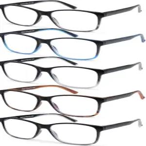 MOZVND 5팩 남성용 블루 라이트 차단 독서 안경 봄 힌지 패션 대형 와이드 컴퓨터 리더기