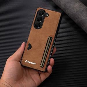 호환 레트로 보호 휴대폰 케이스, 적합한 Z 폴드 5 4 3 폴드 4 폴드 3 5G 카드 슬롯 거치대 지갑, 하드 플라스틱 가죽 커버