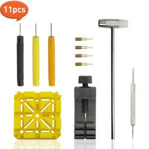 11피스 시계 수리 도구 세트 링크 밴드 슬릿 스트랩 팔찌 체인 핀 리무버 조절기 키트 전문