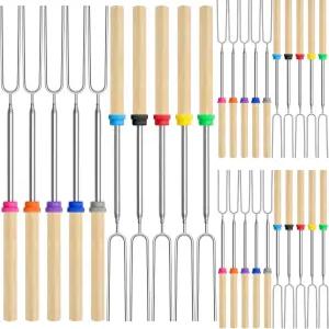 30팩 스모어 스틱 키트 32인치 불 구덩이용 마시멜로 로스팅 확장 가능한 핫도그 꼬치 캠핑 액세서리 포크