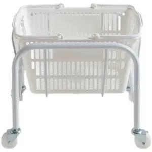 쇼핑바구니 거치대 화이트 바퀴 노란색 . 편의점 받침 대형 바구니 흰색 없