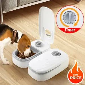 애완 동물 자동 밍 피더 700ML 대용량 건식 습식 용기 전기 개 고양이를위한 이중 접시 그릇