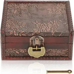 CYTGUUPER 빈티지 장식 나무 상자 자물쇠와 열쇠가 달린 보관함 보석 목걸이용 힌지 뚜껑이 있는 보물