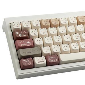 TYRIXKI PBT 키캡 142 귀여운 염료 승화 커피 고양이 마오 프로필 체리 개터론 MX 스위치 기계식 게이밍 키보드용 커스텀