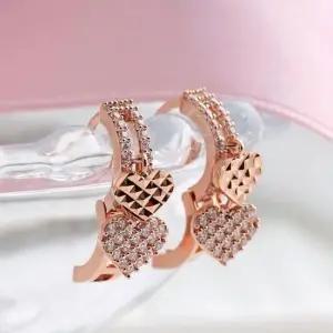 회사원귀걸이 골드필드 핀 큐빅 하트 드롭 원터치링 귀걸이 14K