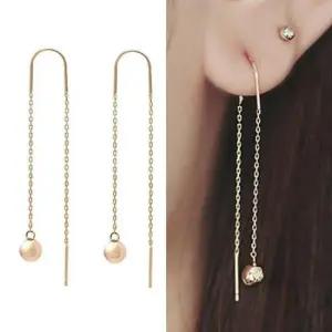 골드귀걸이 골드 볼 드롭 롱 귀걸이 14K